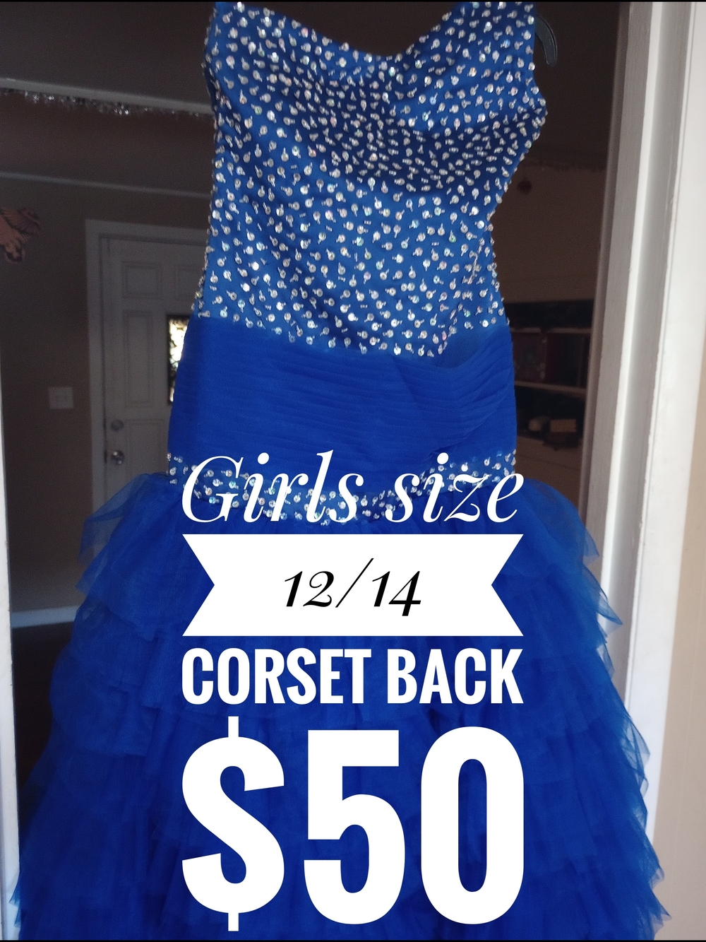 Girls Royal Blue Corset-Back Ruffle Dress